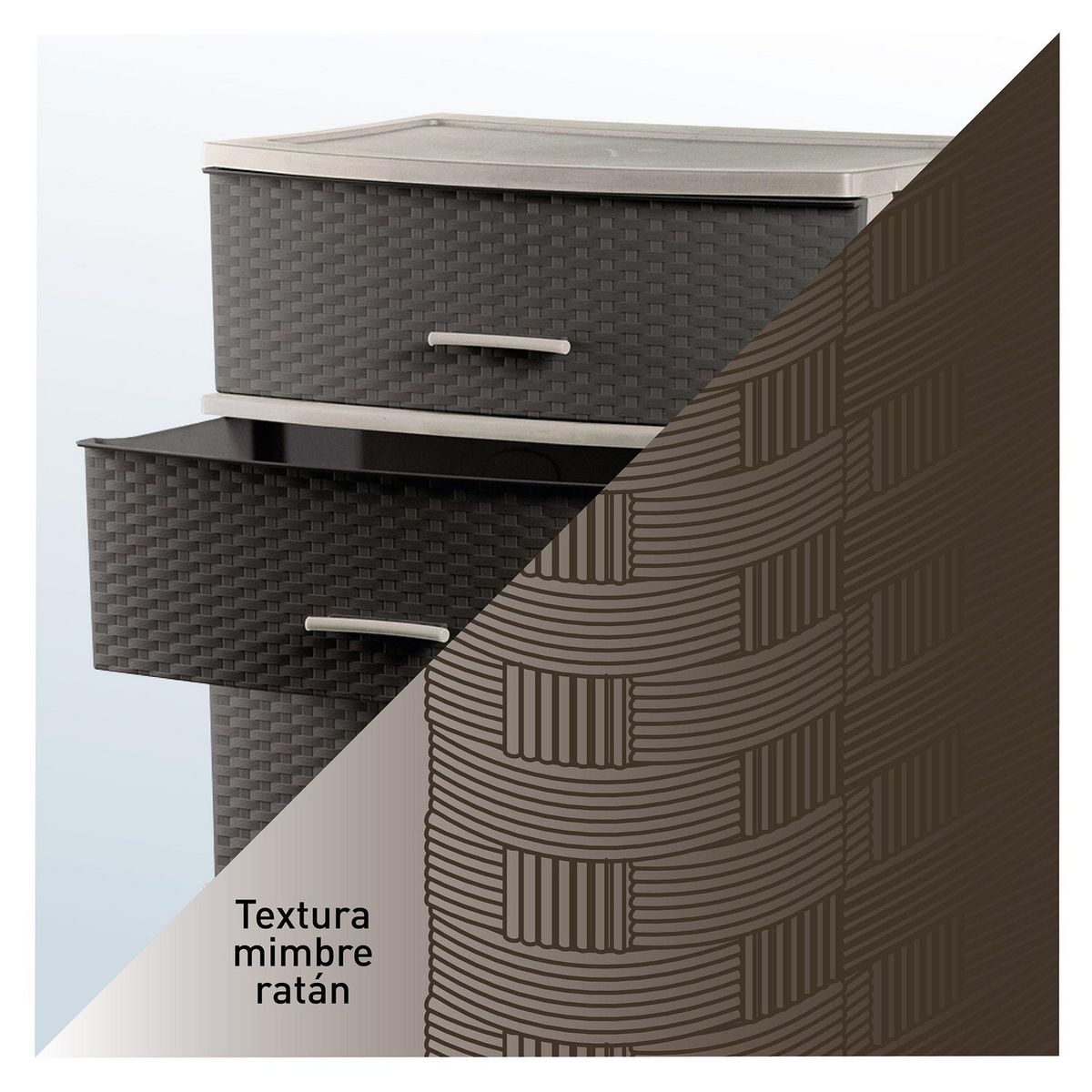 POLINPLAST - Cómoda Happy Mimbre Ratan 4 Cajones Beige y Marrón