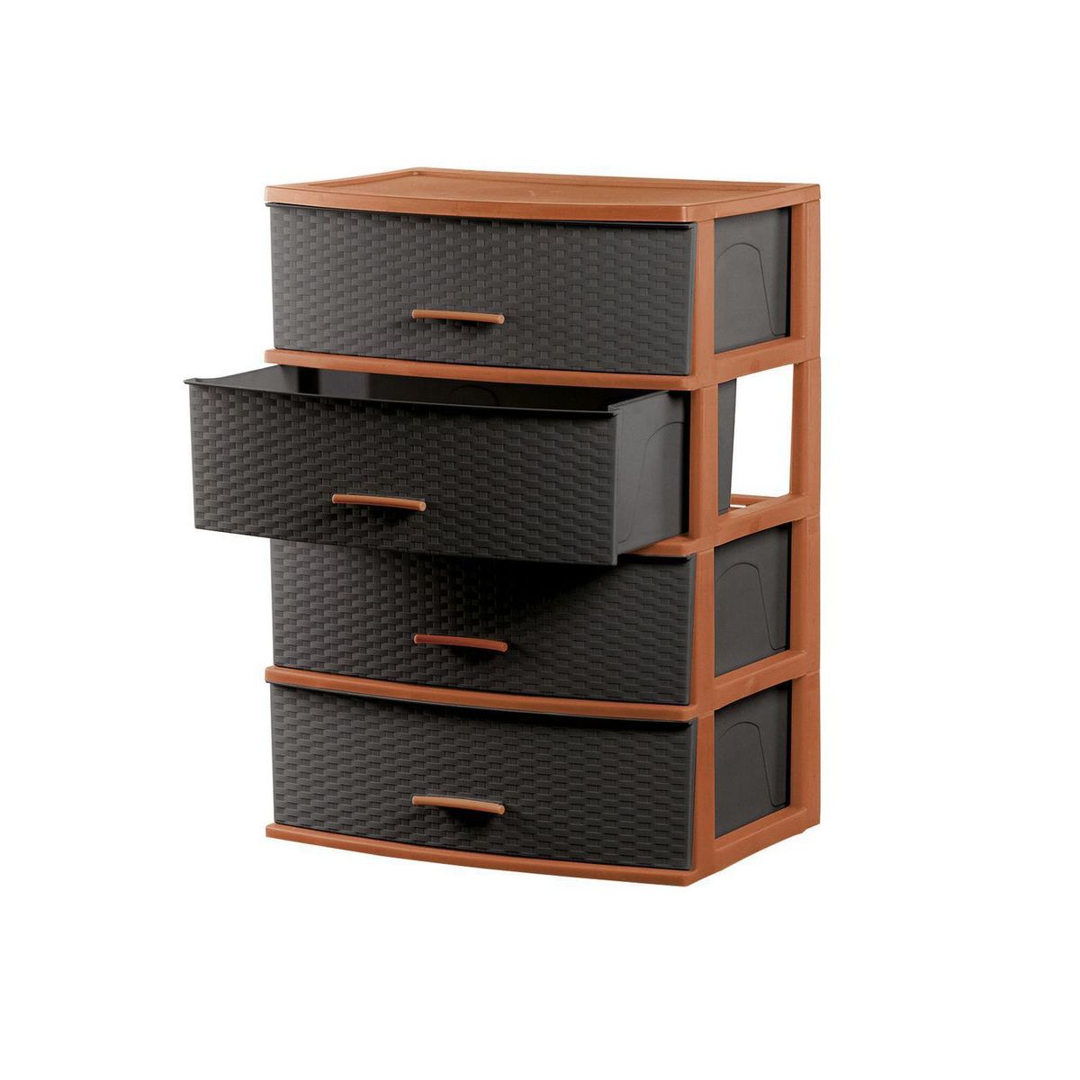 POLINPLAST - Cómoda Happy Mimbre Ratan 4 Cajones Cerezo y Marrón