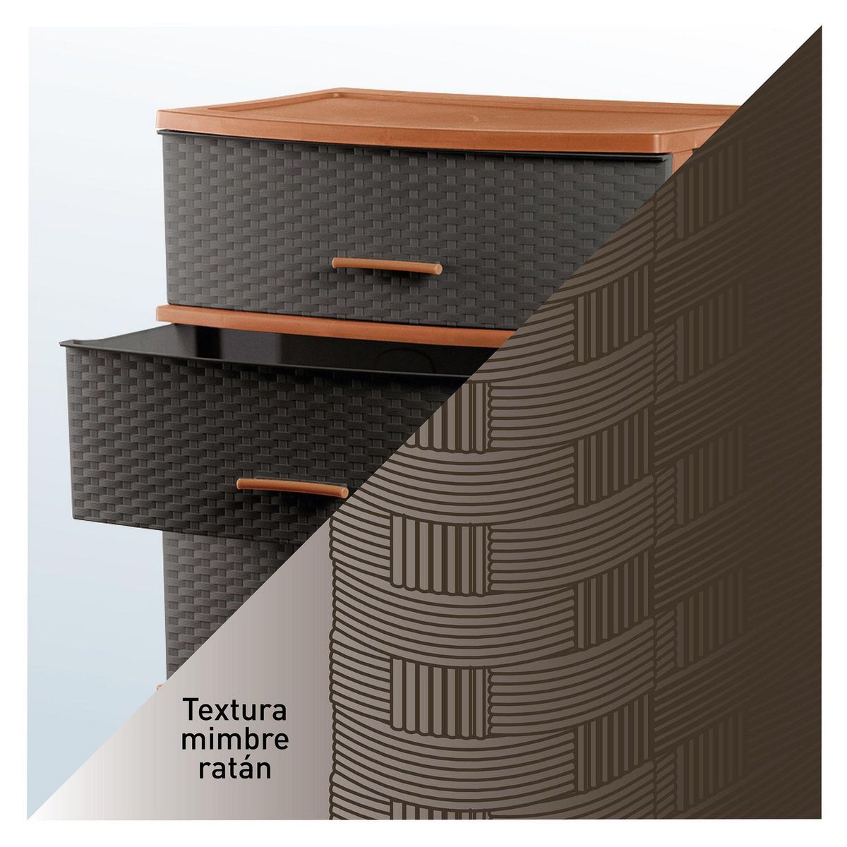 POLINPLAST - Cómoda Happy Mimbre Ratan 4 Cajones Cerezo y Marrón