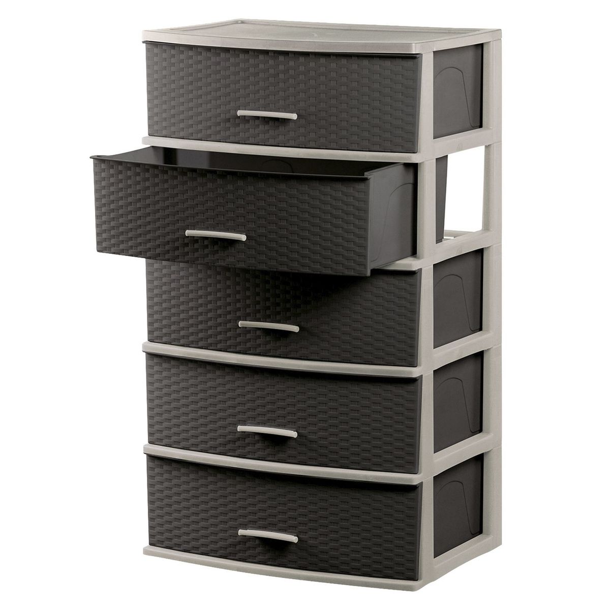 POLINPLAST - Cómoda Happy Mimbre Ratan 5 Cajones Beige y Marrón