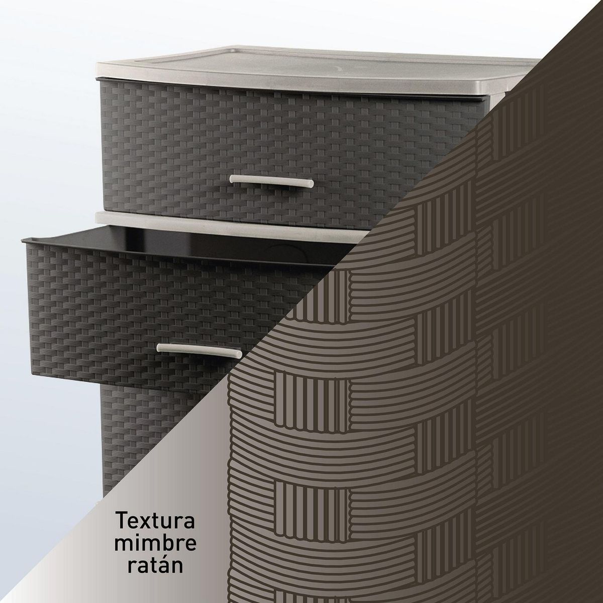 POLINPLAST - Cómoda Happy Mimbre Ratan 5 Cajones Beige y Marrón