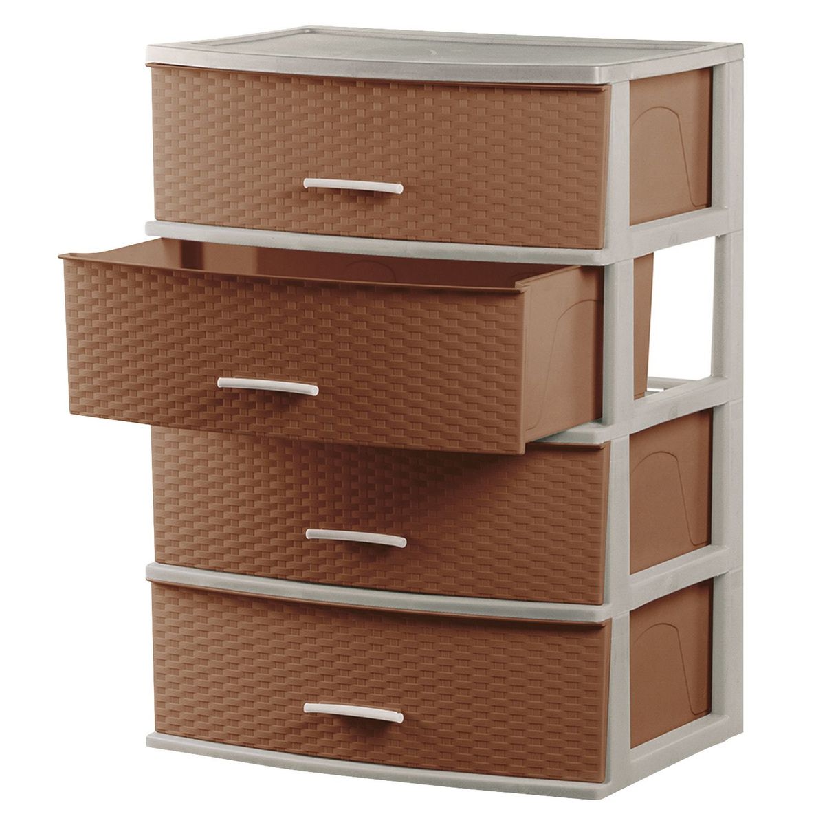 POLINPLAST - Cómoda Happy Mimbre Ratan 4 Cajones Crema y Naranja