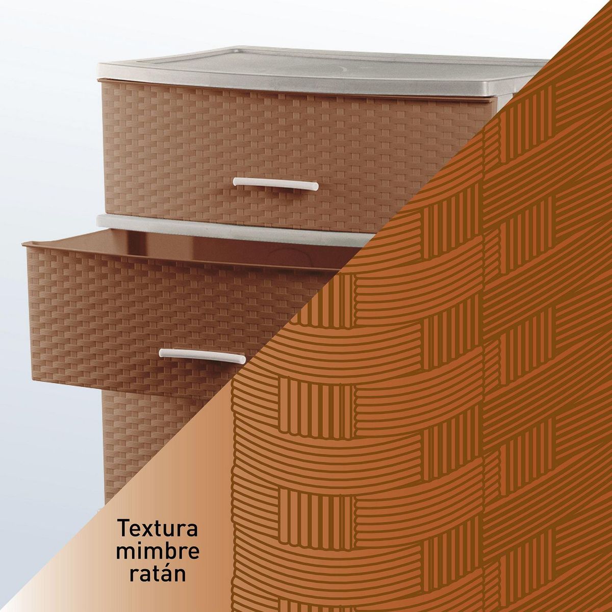 POLINPLAST - Cómoda Happy Mimbre Ratan 4 Cajones Crema y Naranja