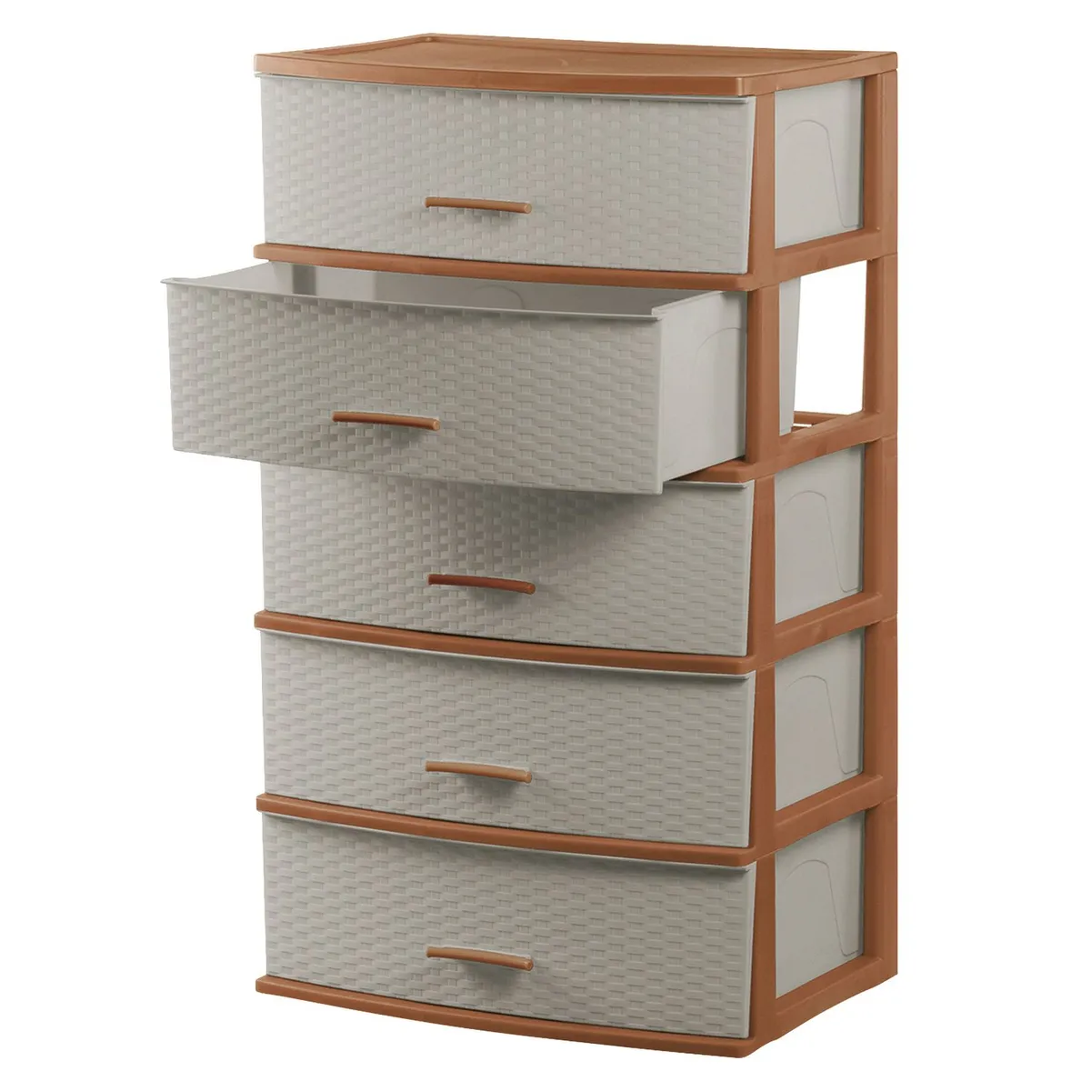 POLINPLAST - Cómoda Happy Mimbre Ratan 5 Cajones Naranja y Crema