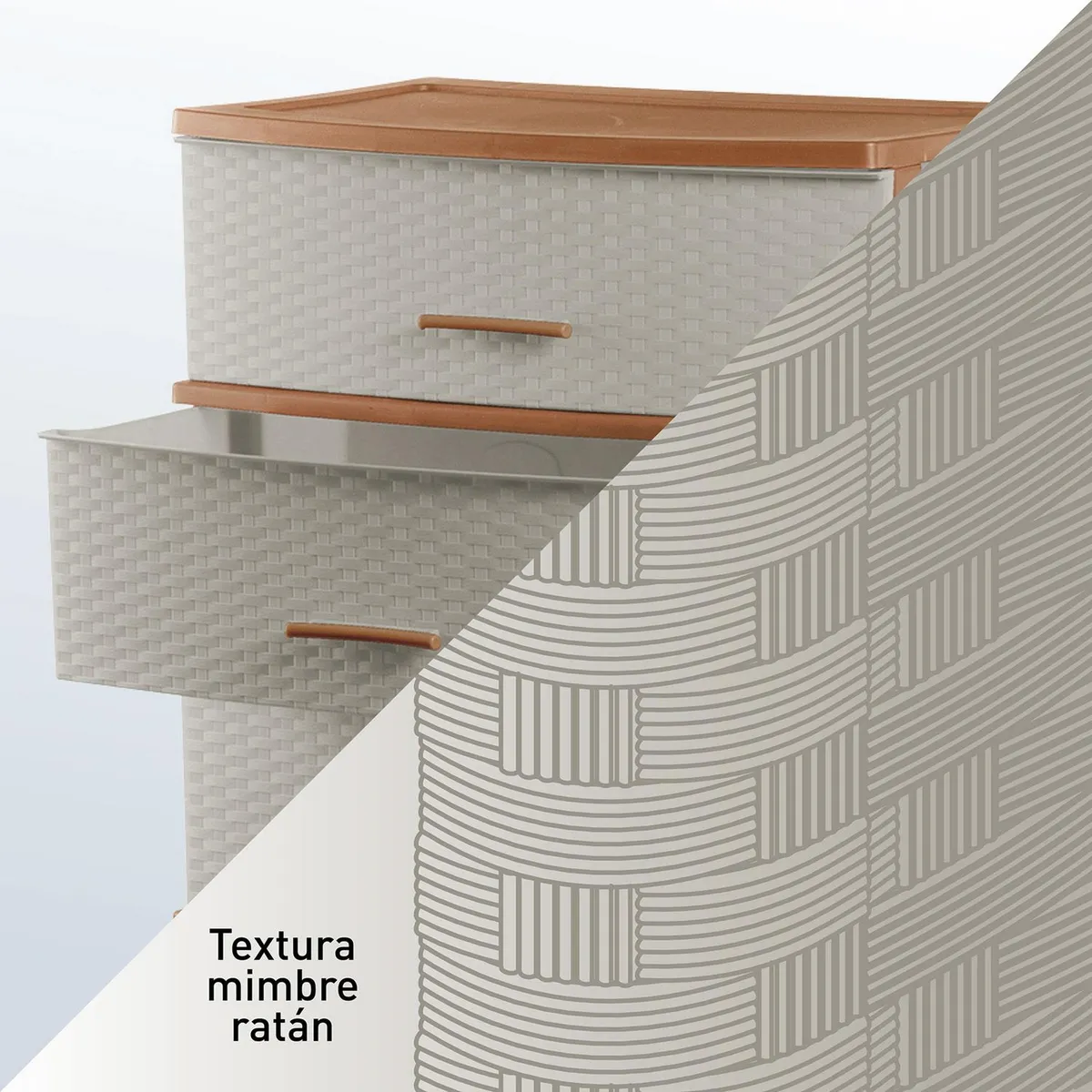 POLINPLAST - Cómoda Happy Mimbre Ratan 5 Cajones Naranja y Crema