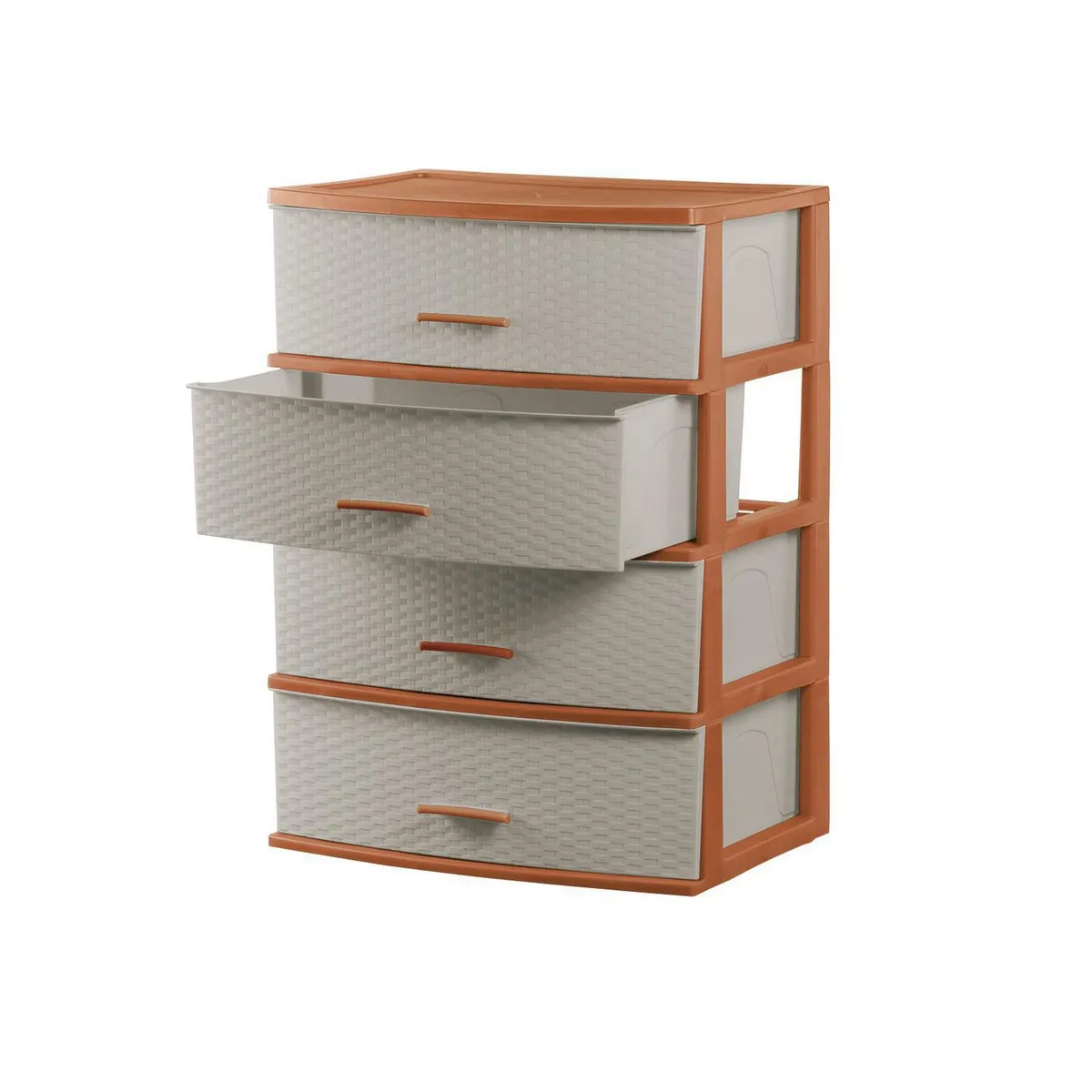 POLINPLAST - Cómoda Happy Mimbre Ratan 4 Cajones Naranja y Crema