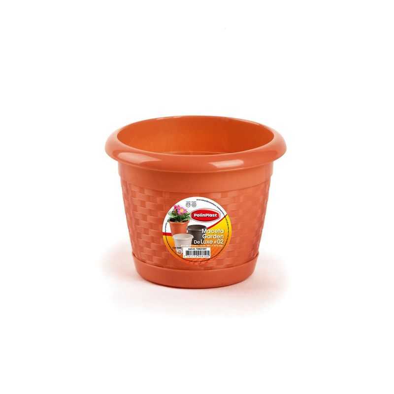POLINPLAST - Maceta Garden Deluxe #2 con Base Color Cerezo 15x12x