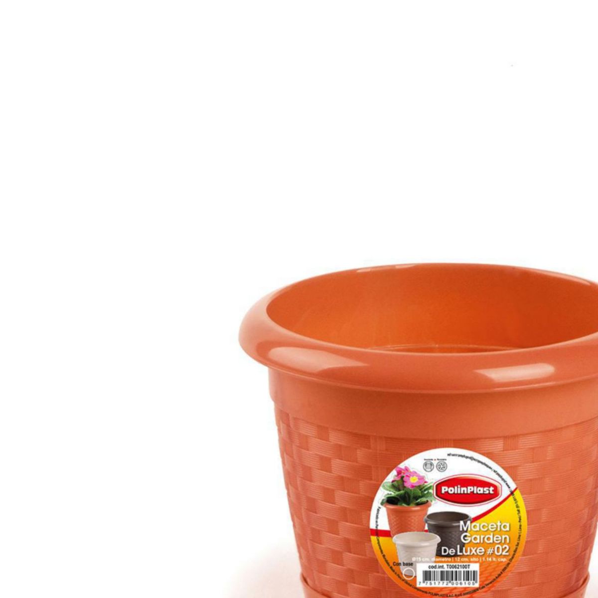 POLINPLAST - Maceta Garden Deluxe #2 con Base Color Cerezo 15x12x