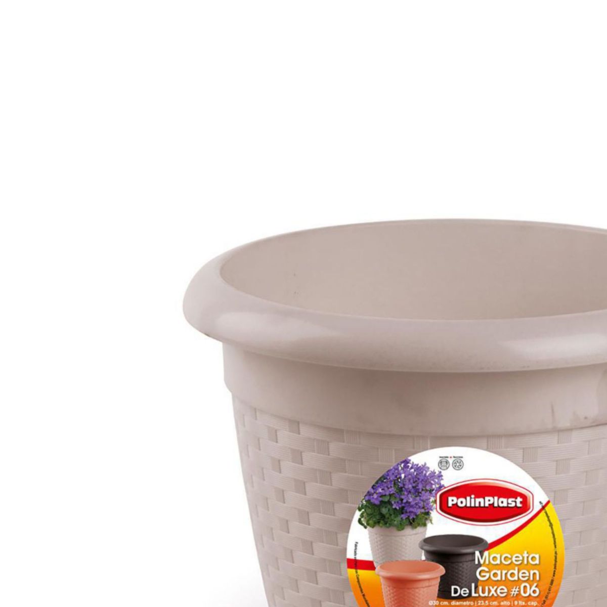 POLINPLAST - Maceta Garden Deluxe #6 con Base Color Beige 30x23.5x
