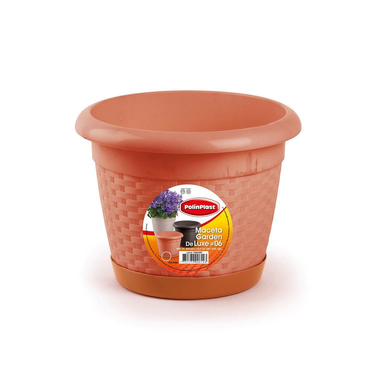 POLINPLAST - Maceta Garden Deluxe #6 con Base Color Cerezo 30x23.5x