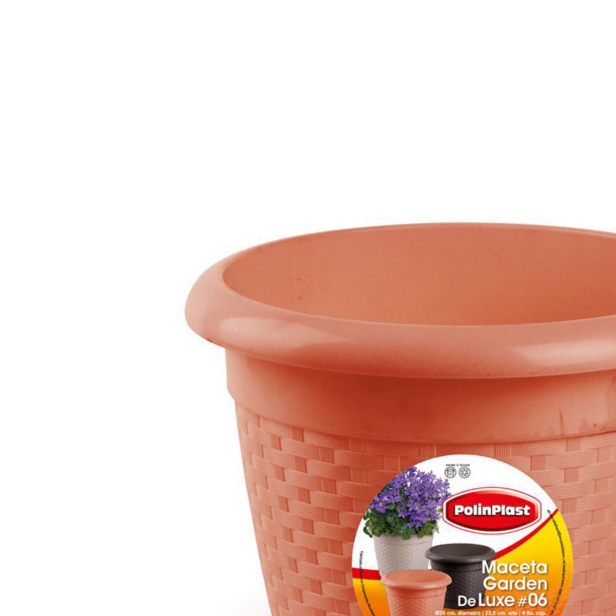 POLINPLAST - Maceta Garden Deluxe #6 con Base Color Cerezo 30x23.5x