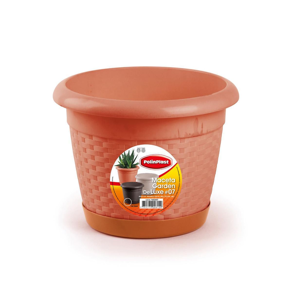 POLINPLAST - Maceta Garden Deluxe #7 con Base Color Cerezo 35.5x28x