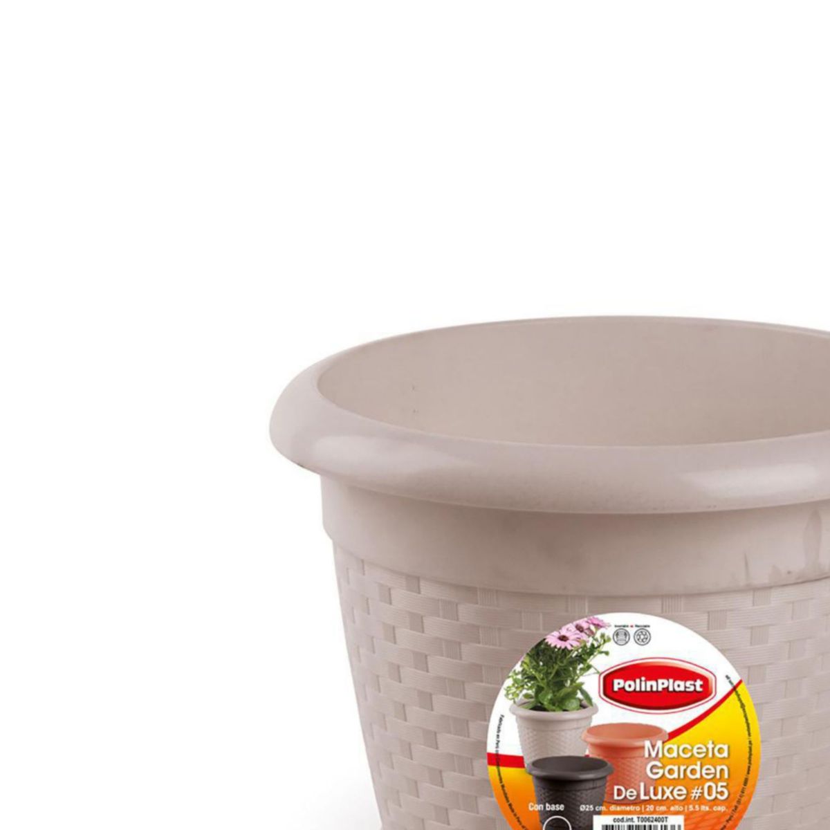POLINPLAST - Maceta Garden Deluxe #5 con Base Color Beige 25x20x