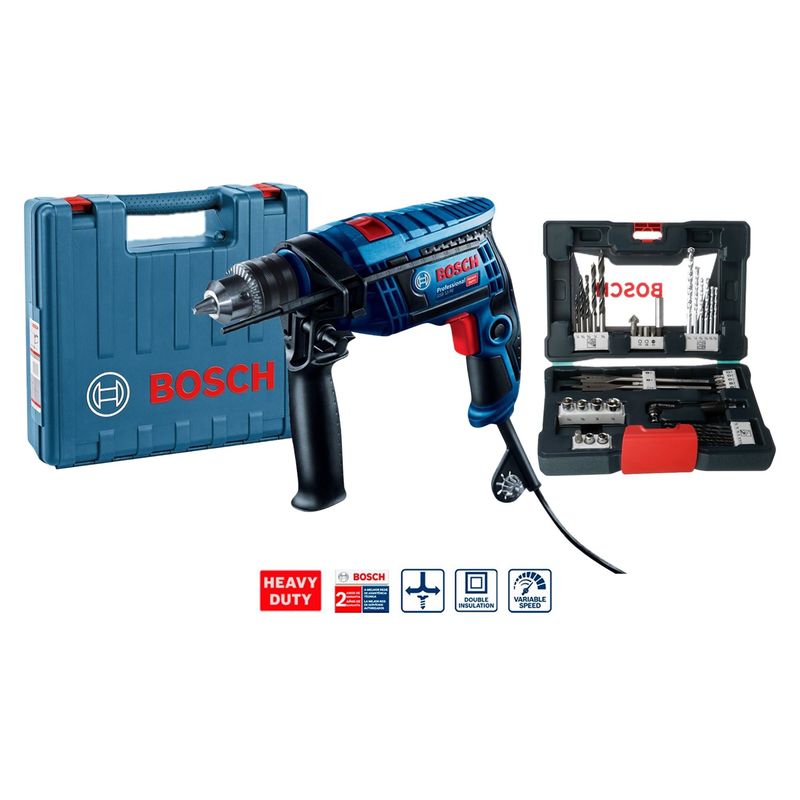 BOSCH - Taladro Percutor Eléctrico Bosch 13mm 650W + Set 41 Piezas 