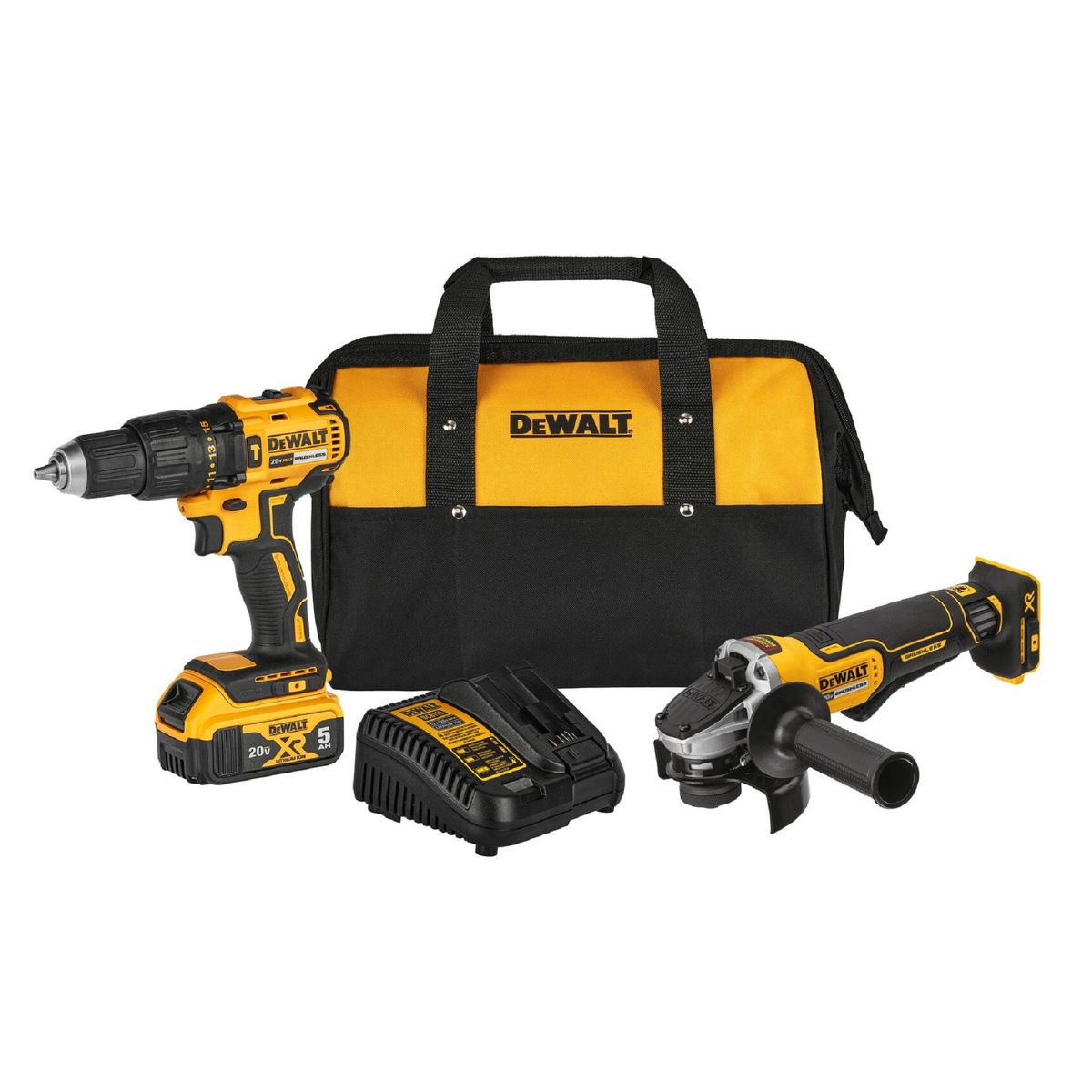 DEWALT - Taladro Percutor 1/2" + Esmeril Angular 4 1/2" + 1 Batería 5.0Ah Atomic DCK248P1 DeWALT