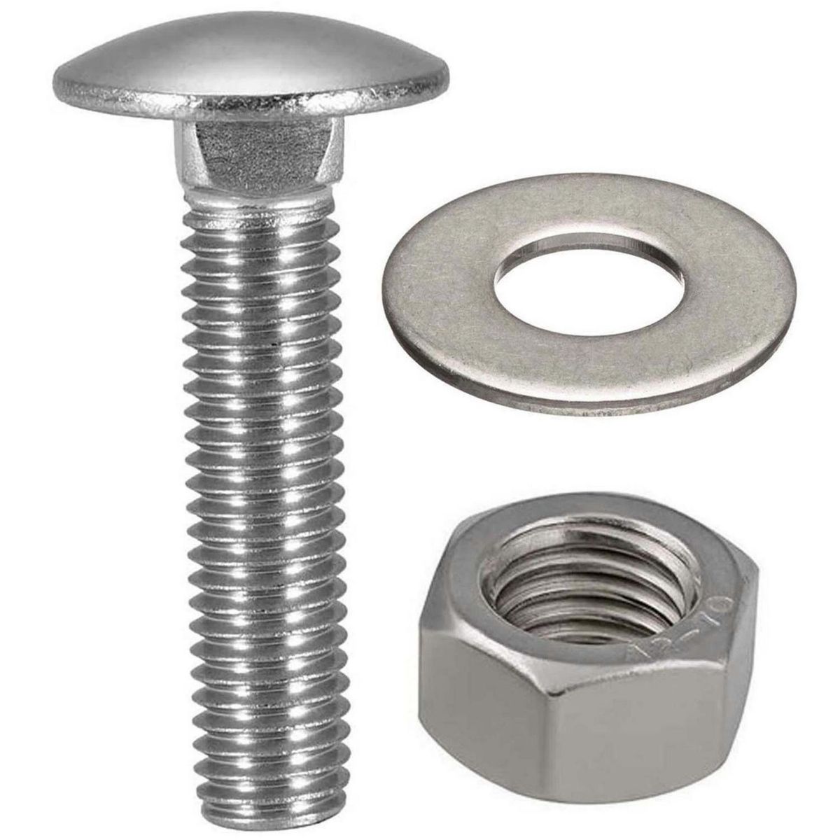 MAMUT - Perno Coche con Tuerca y Argolla Inoxidable 1/4x2 2 unid