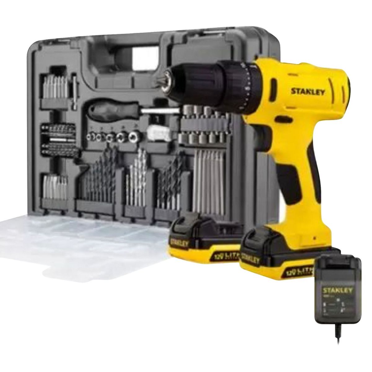 STANLEY - Taladro Percutor Inalámbrico Stanley 1/2" 18V + Set 100 Accesorios Stanley