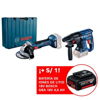 Amoladora Gws 180 + Martillo Gbh 180 + Kit (2Bat.4Ah + Cargador) + Set X-Line 34 piezas para taladrar y atonillar 