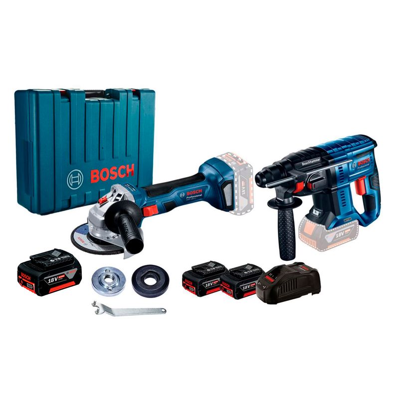 BOSCH - Amoladora 18V GWS 180 + Martillo GBH180 Inalámbrico Bosch + Batería de Iones de Litio 18V GBA 18V 4.0Ah Bosch