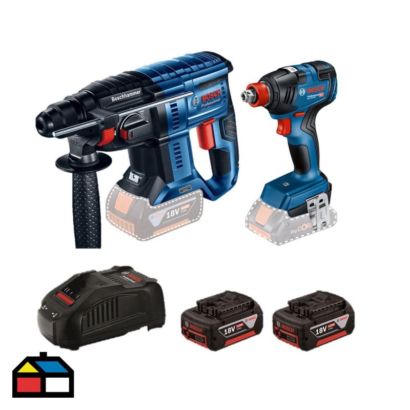 BOSCH - Llave De Impacto Inalámbrico Bosch Gdx 13mm 18V-200  + Martillo Gbh 180 + Kit (2Bat)