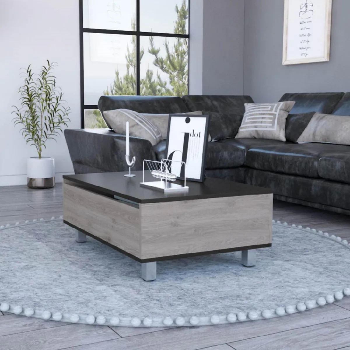 TUHOME - Mesa de Centro Funcional 5G-2 Ceniza/Negro