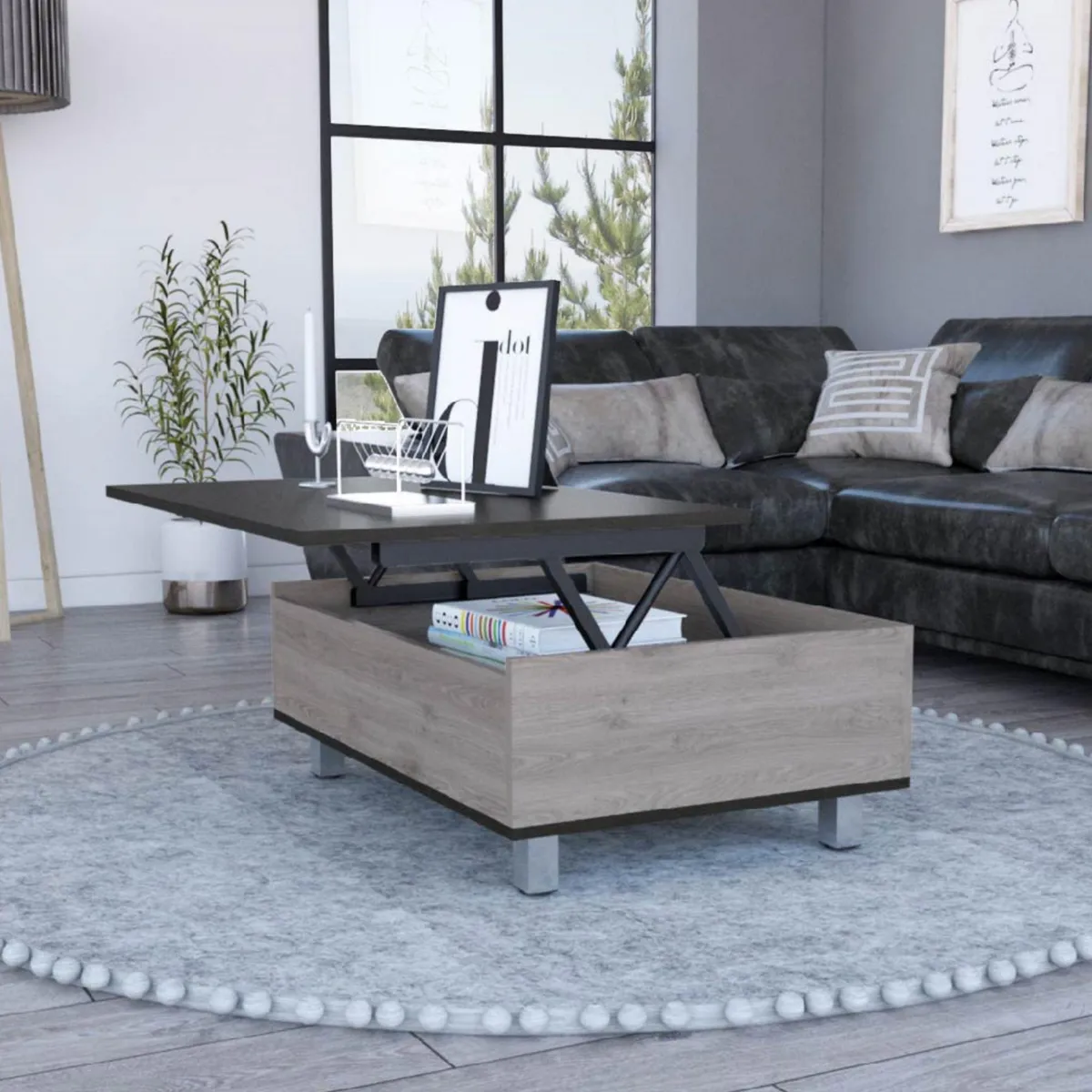 TUHOME - Mesa de Centro Funcional 5G-2 Ceniza/Negro