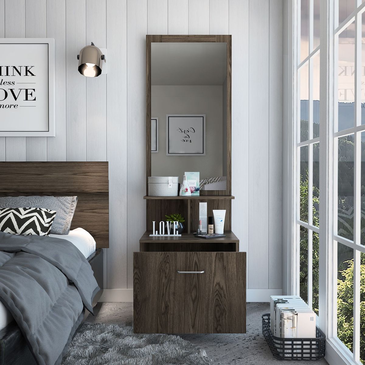 TUHOME - Velador Multifuncional Z-54 Coñac/Blanco