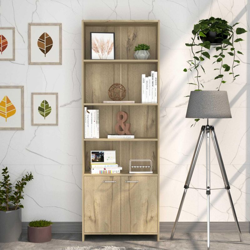 TUHOME - Estante Librero Melamina 4 Niveles 2 Puertas Lisa Duna