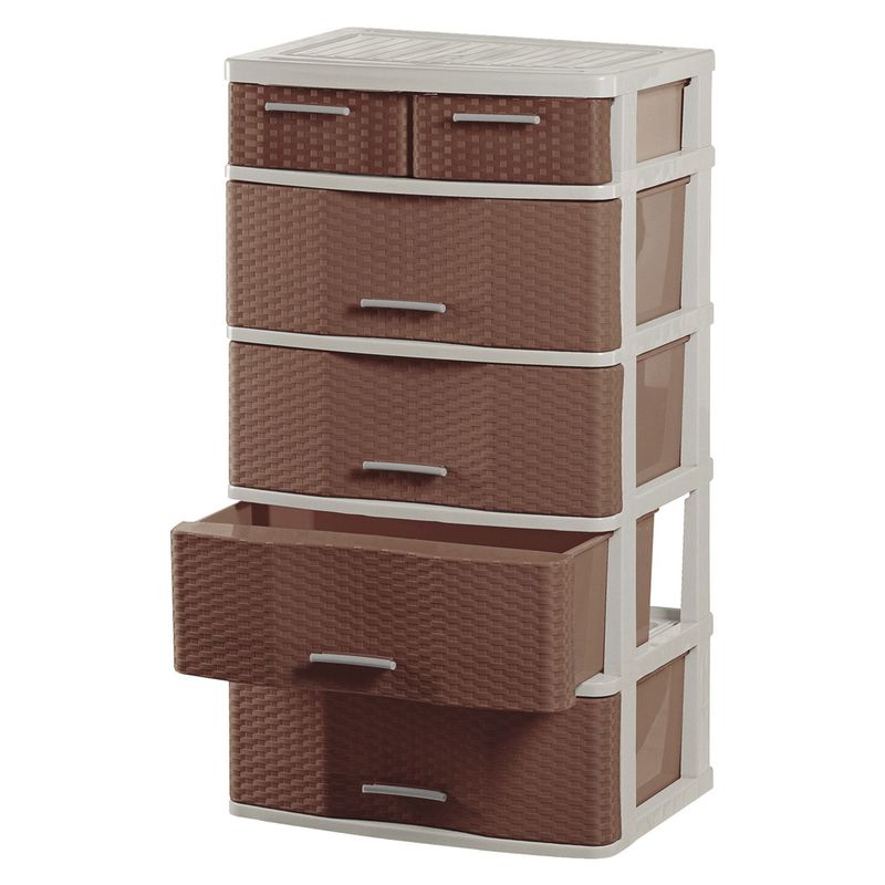 POLINPLAST - Cómoda Comodina Ratán 5 Cajones Beige Cerezo