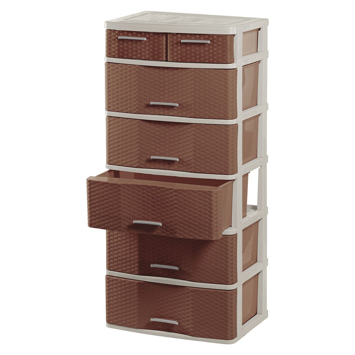 POLINPLAST - Cómoda Comodina Ratán 6 Cajones Beige Cerezo