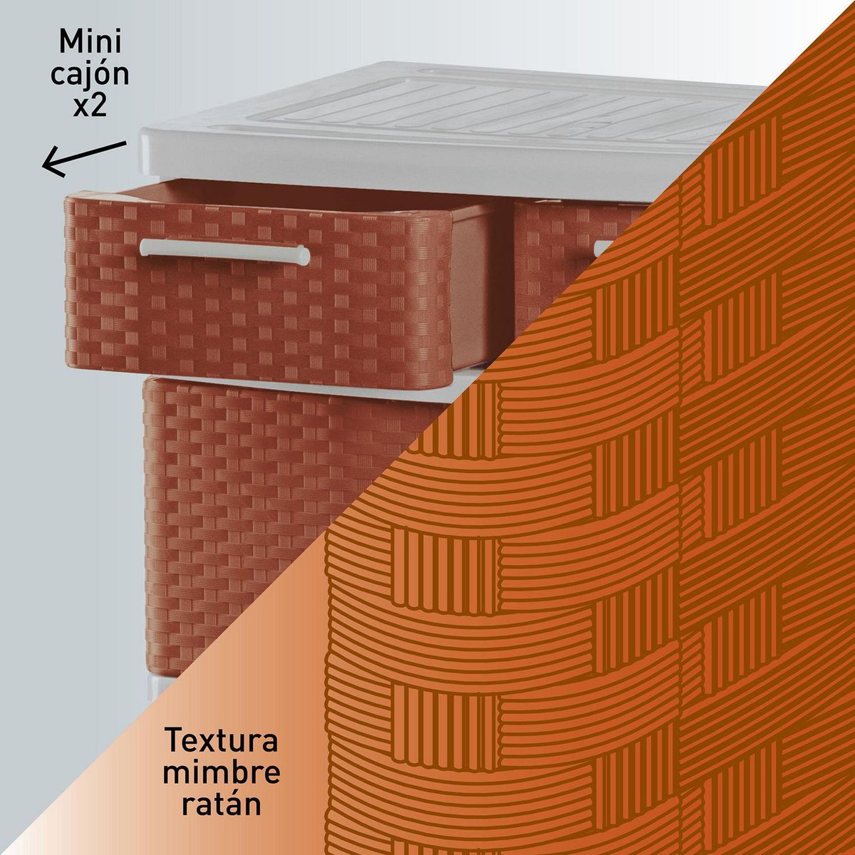 POLINPLAST - Cómoda Comodina Ratán 6 Cajones Beige Cerezo