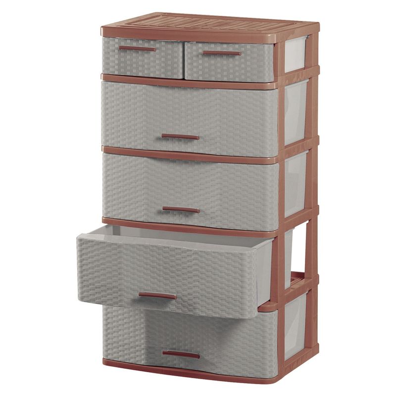 POLINPLAST - Cómoda Comodina Ratán 5 Cajones Cerezo Beige