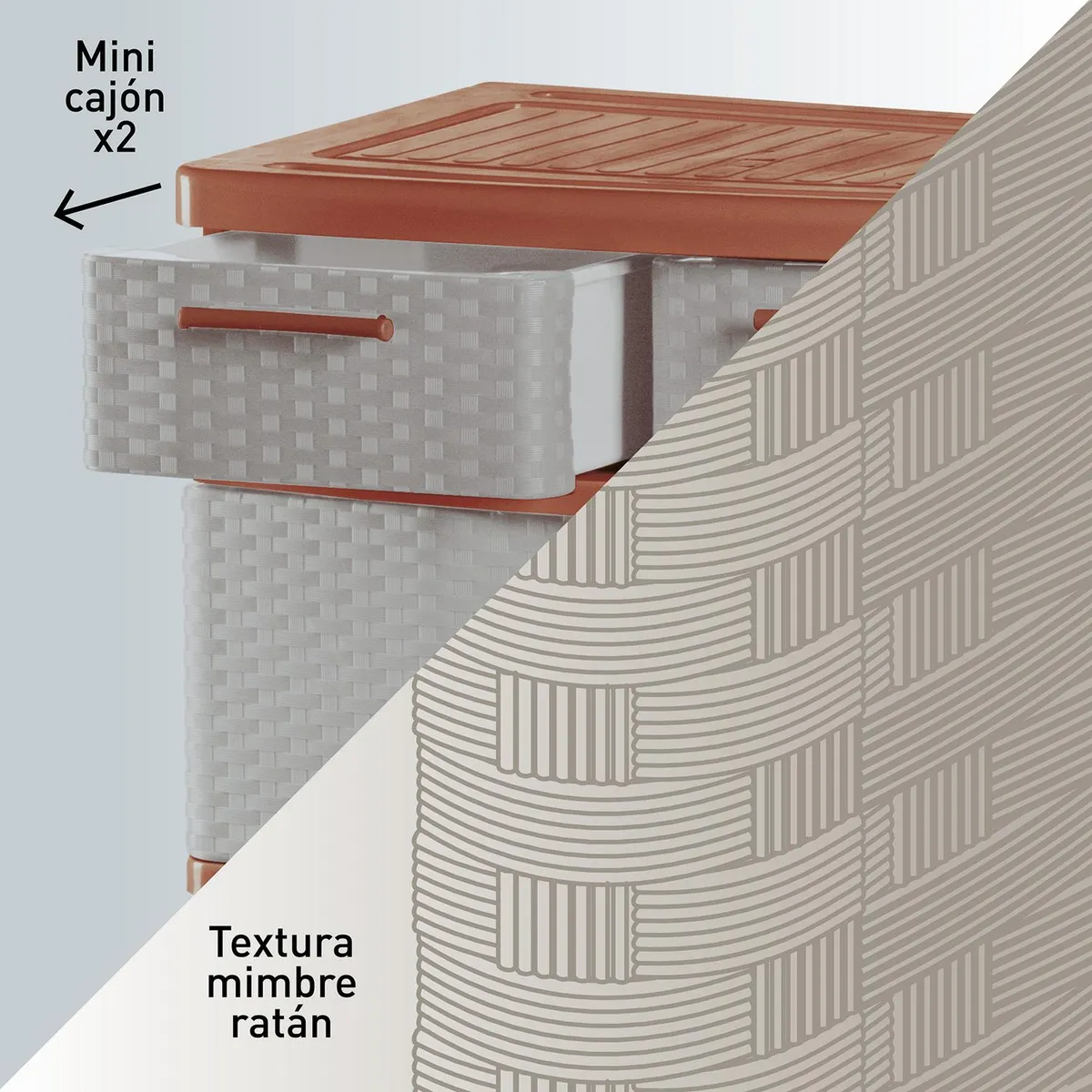 POLINPLAST - Cómoda Comodina Ratán 5 Cajones Cerezo Beige