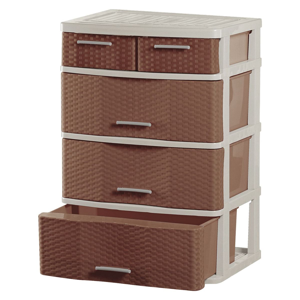 POLINPLAST - Cómoda Comodina Ratán 4 Cajones Beige Cerezo