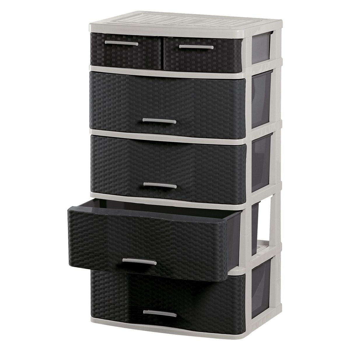 POLINPLAST - Cómoda Comodina Ratán 5 Cajones Beige Marrón