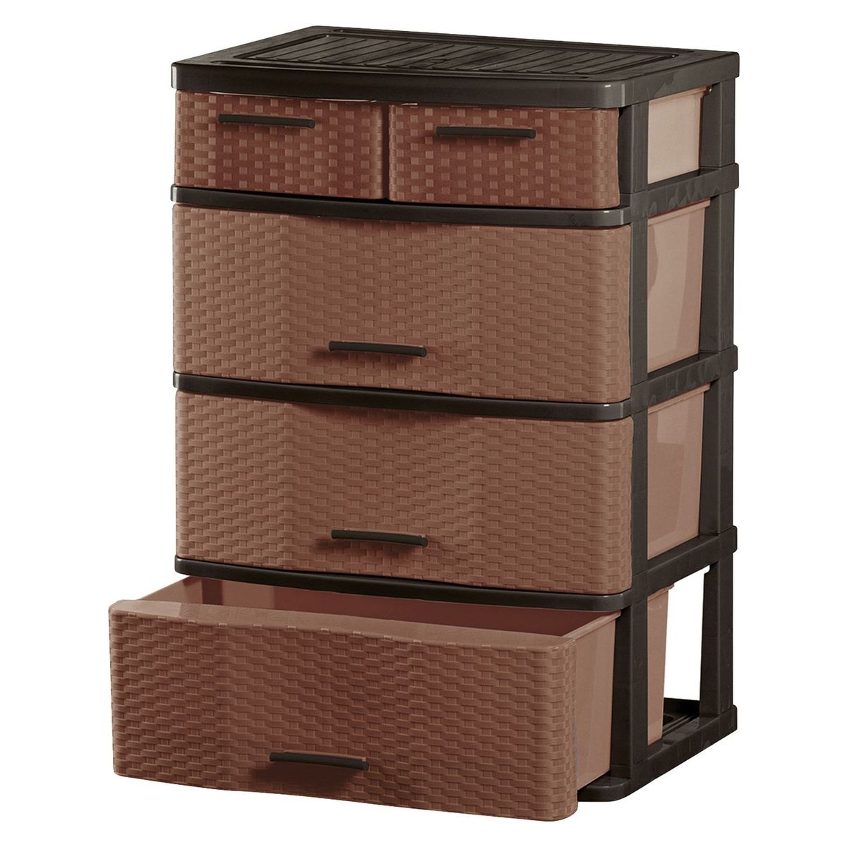 POLINPLAST - Cómoda Comodina Ratán 4 Cajones Marrón Cerezo