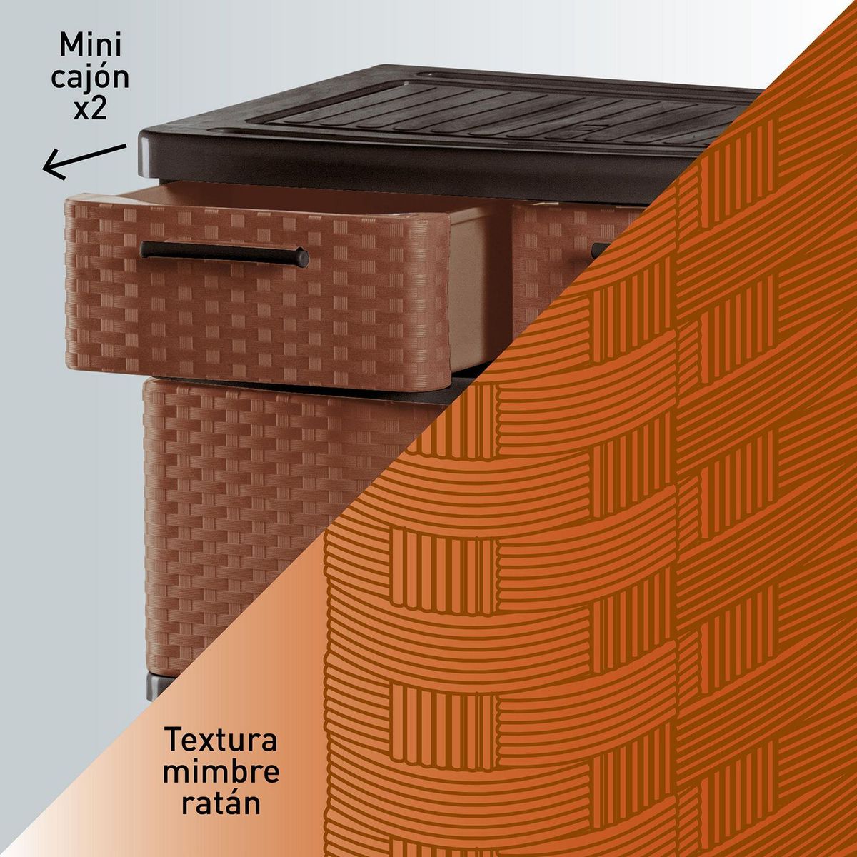 POLINPLAST - Cómoda Comodina Ratán 4 Cajones Marrón Cerezo