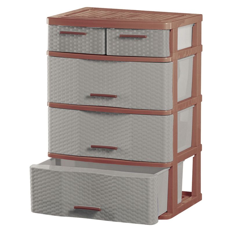 POLINPLAST - Cómoda Comodina Ratán 4 Cajones Cerezo Beige