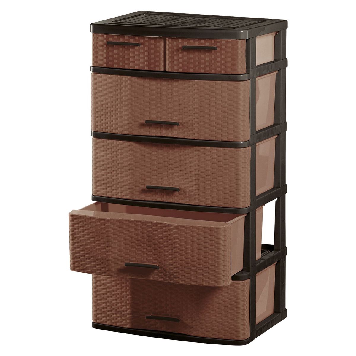 POLINPLAST - Cómoda Comodina Ratán 5 Cajones Marrón Cerezo