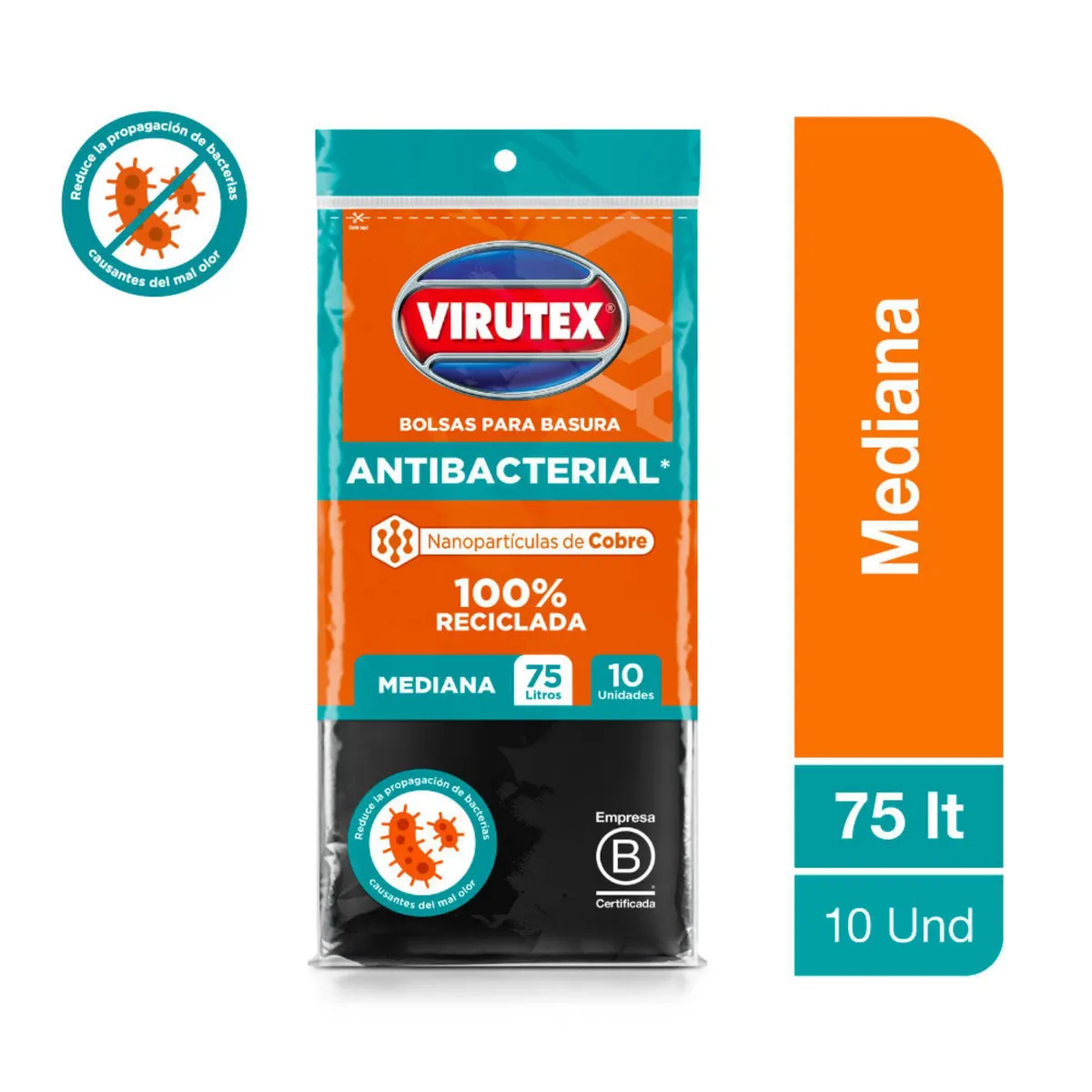 VIRUTEX - Bolsa de Basura Antibacterial 75 Litros10und