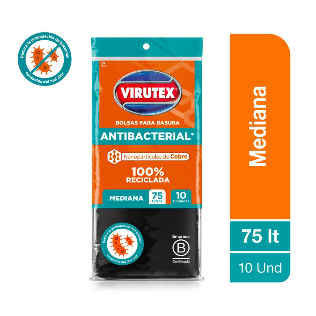 VIRUTEX - Bolsa de Basura Antibacterial 75 Litros10und