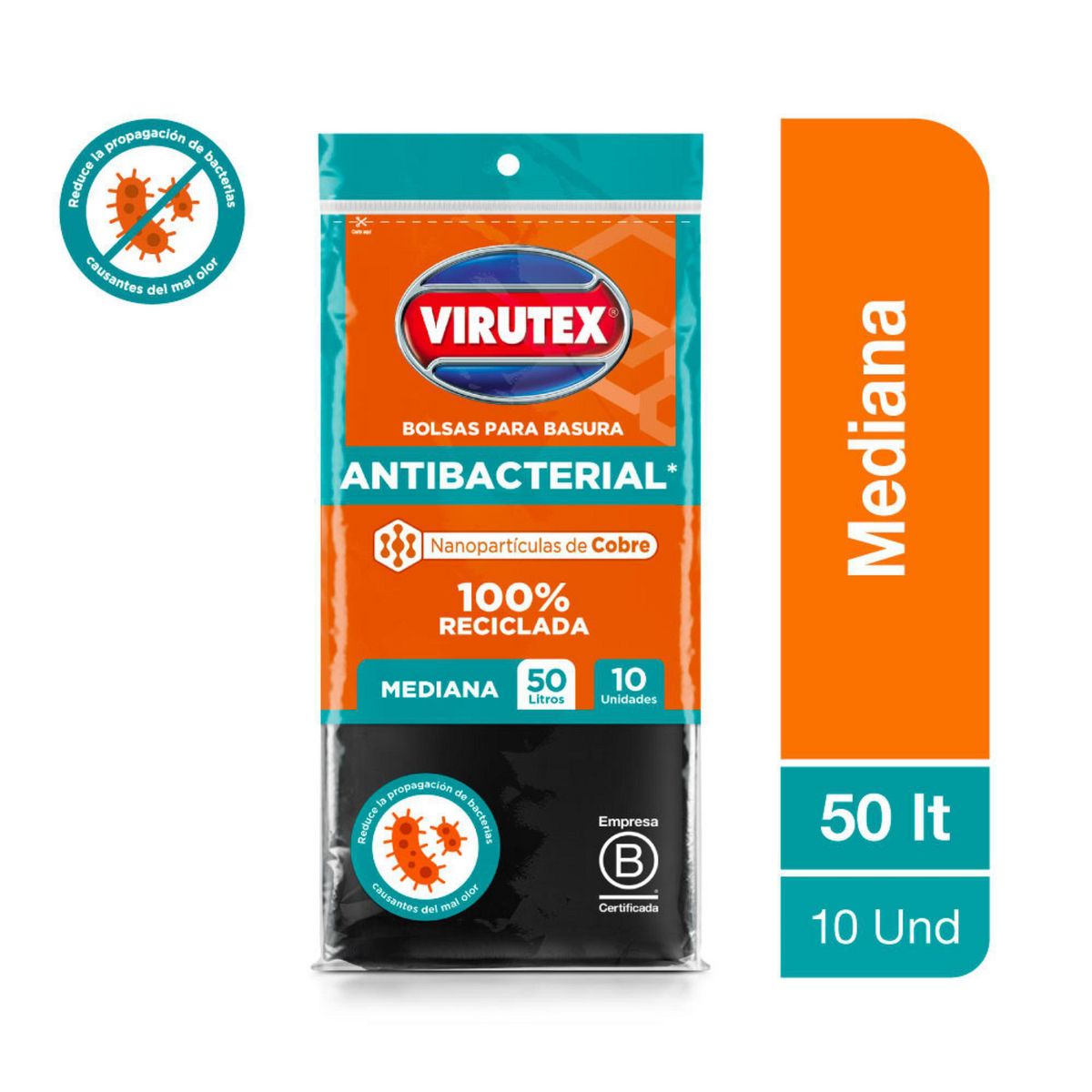 VIRUTEX - Bolsa de Basura Antibacterial 50 Litros 10und