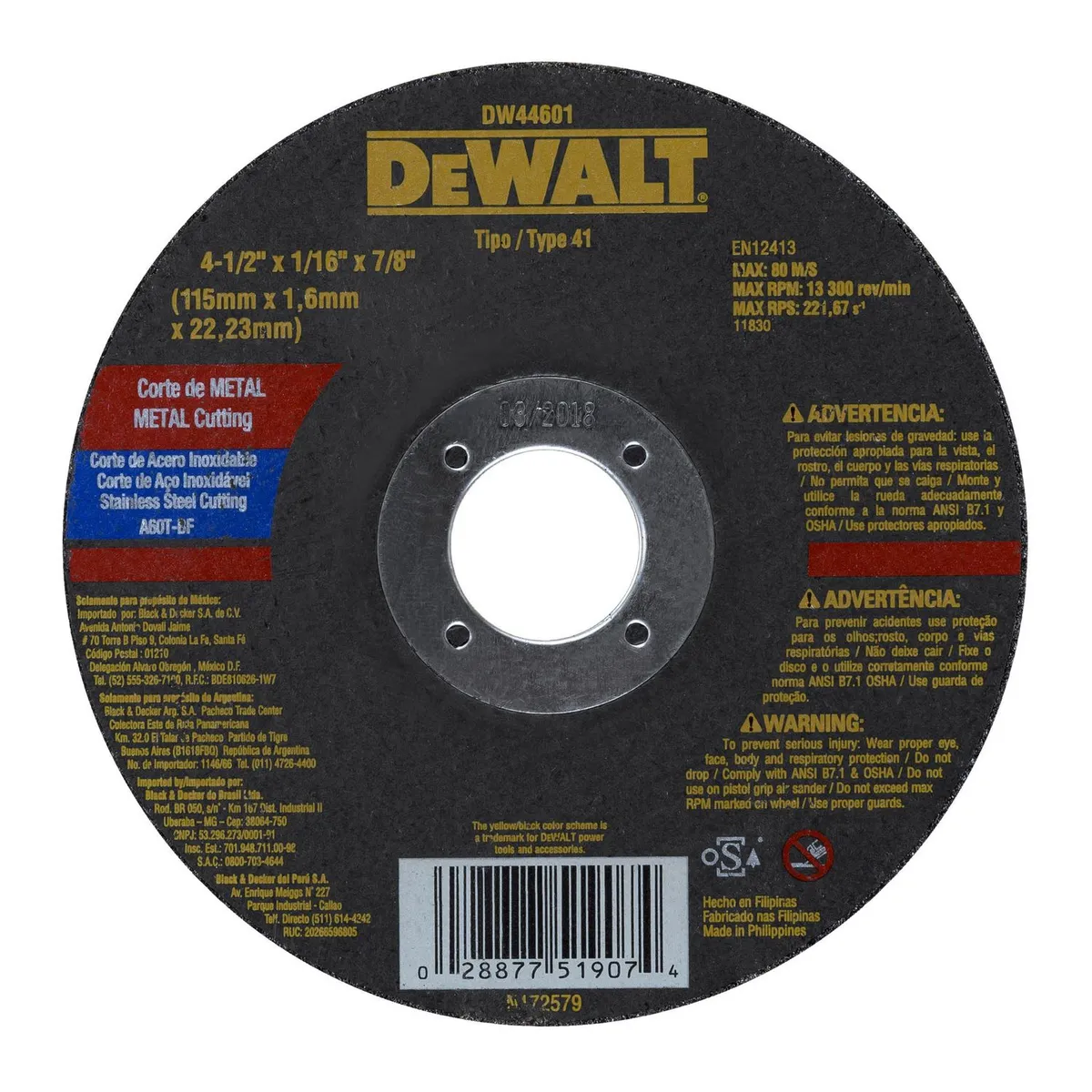 DEWALT - Disco Abrasivo Acero 4 1/2 x 1/16