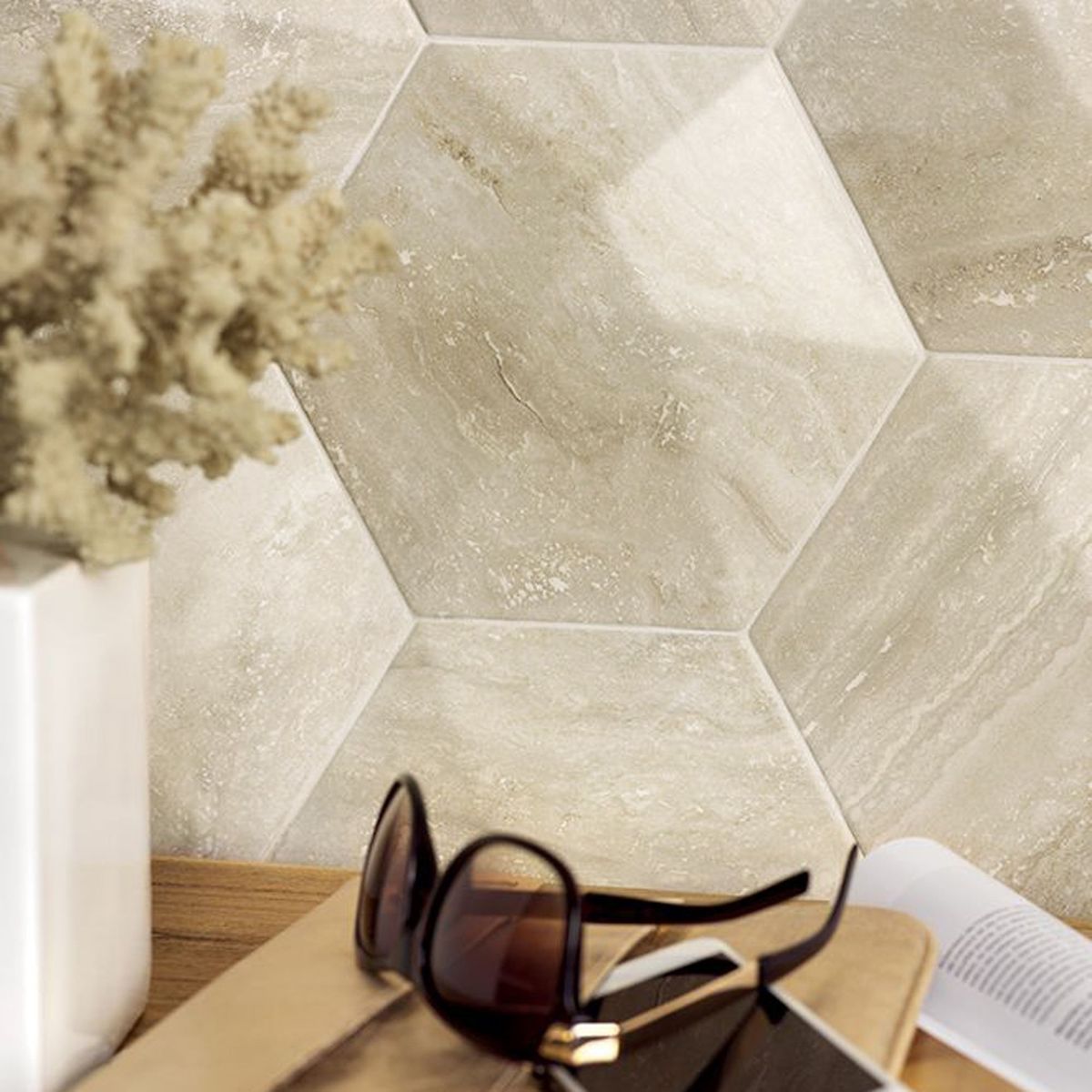  - Travertino Hexagonal Wash Rústico Beige 19x19cm 0.93m2