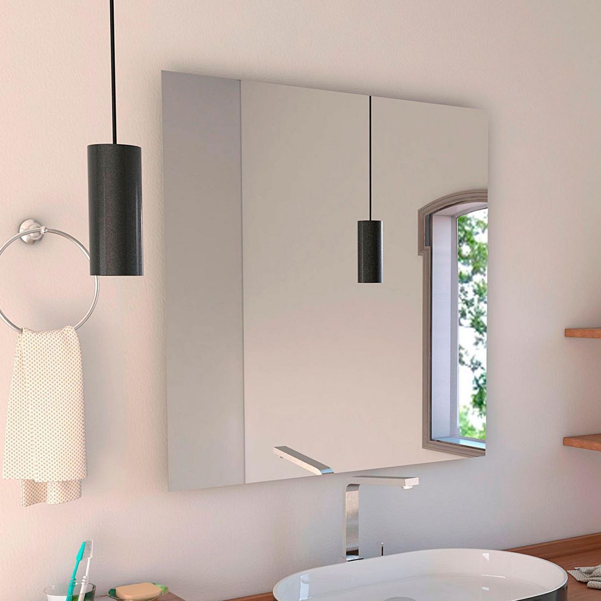 TUHOME - Espejo de Baño Sencillo Cuadrado Roma