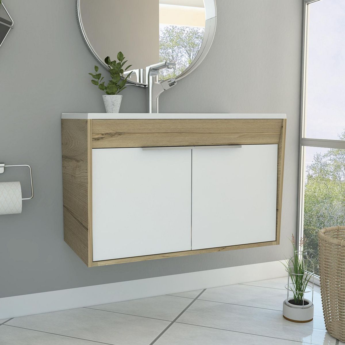 TUHOME - Mueble Lavamanos Flotante Carter - Duna/Blanco