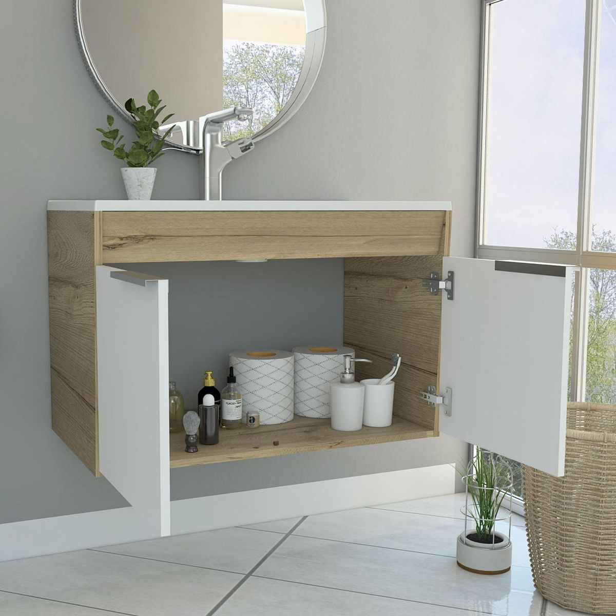 TUHOME - Mueble Lavamanos Flotante Carter - Duna/Blanco