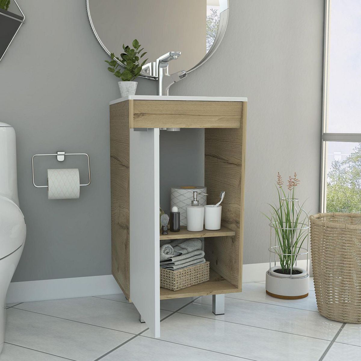 TUHOME - Mueble de Baño Vanitorio Carter a Piso Duna/Blanco