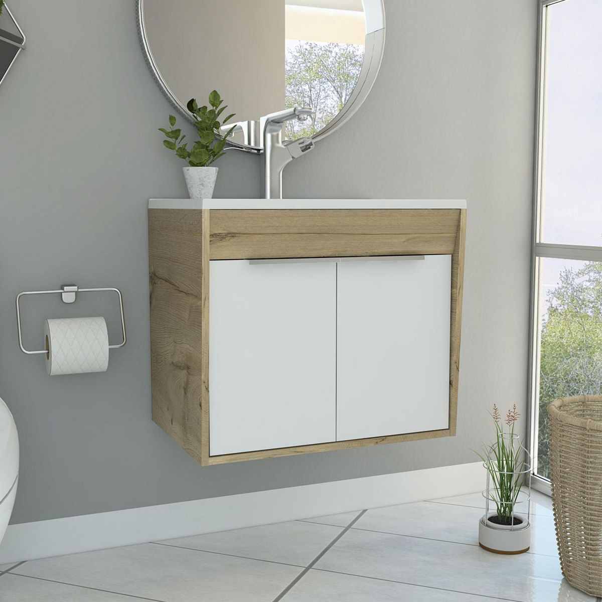TUHOME - Mueble de Baño Vanitorio Carter Duna/Blanco Colgante 60x54x45cm