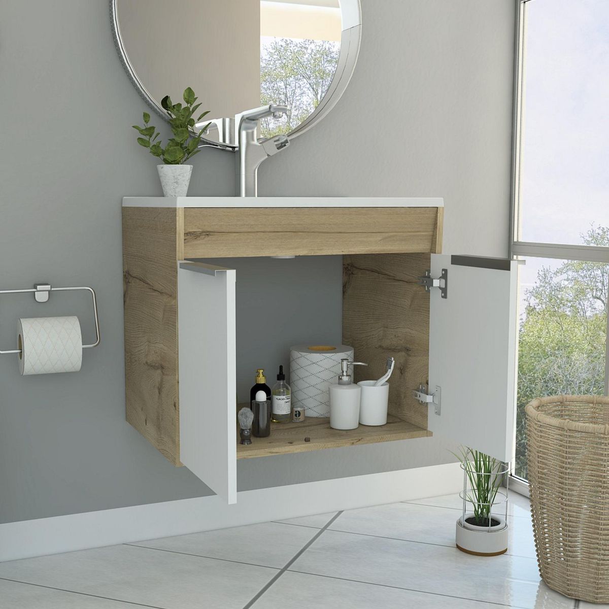 TUHOME - Mueble de Baño Vanitorio Carter Duna/Blanco Colgante 60x54x45cm